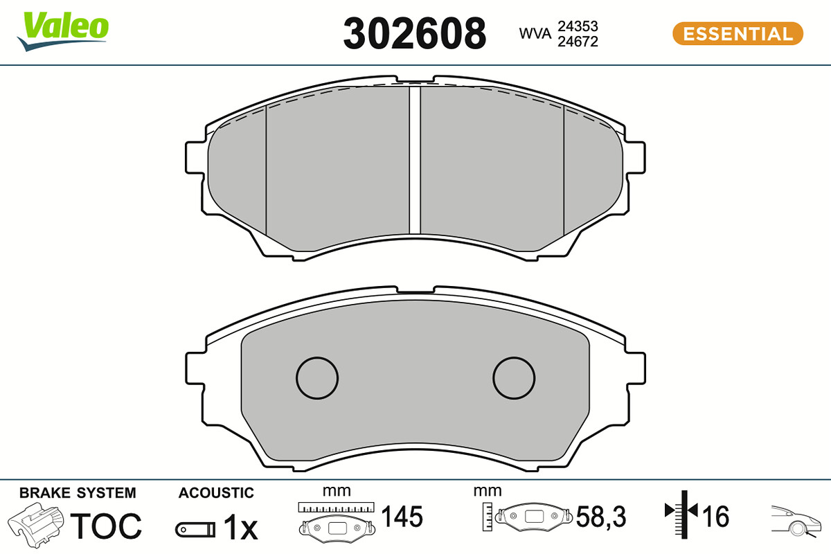 Комплект тормозных колодок, дисковый тормоз - 302608 VALEO
